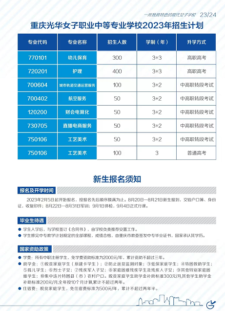 重慶光華女子學(xué)校2023年招生簡(jiǎn)章